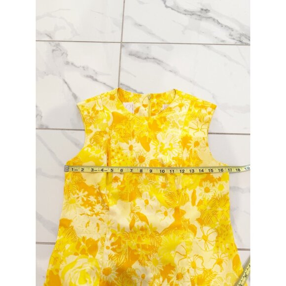 Vanda Fashions Vtg 1960s Mod Yellow Floral Print A line Sleeveless Dress Sz 10 - Picture 10 of 14
